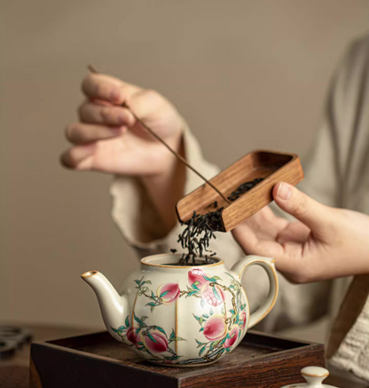 Nine Peach Ru Kiln Crackle Glazed Teapot