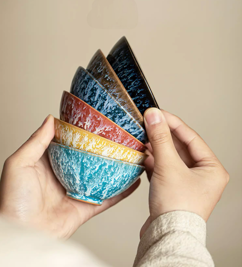 Nine-Color Glaze Variation Tea Cup Set