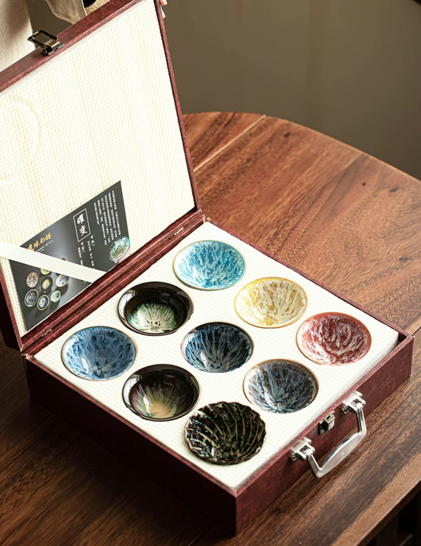 Nine-Color Glaze Variation Tea Cup Set