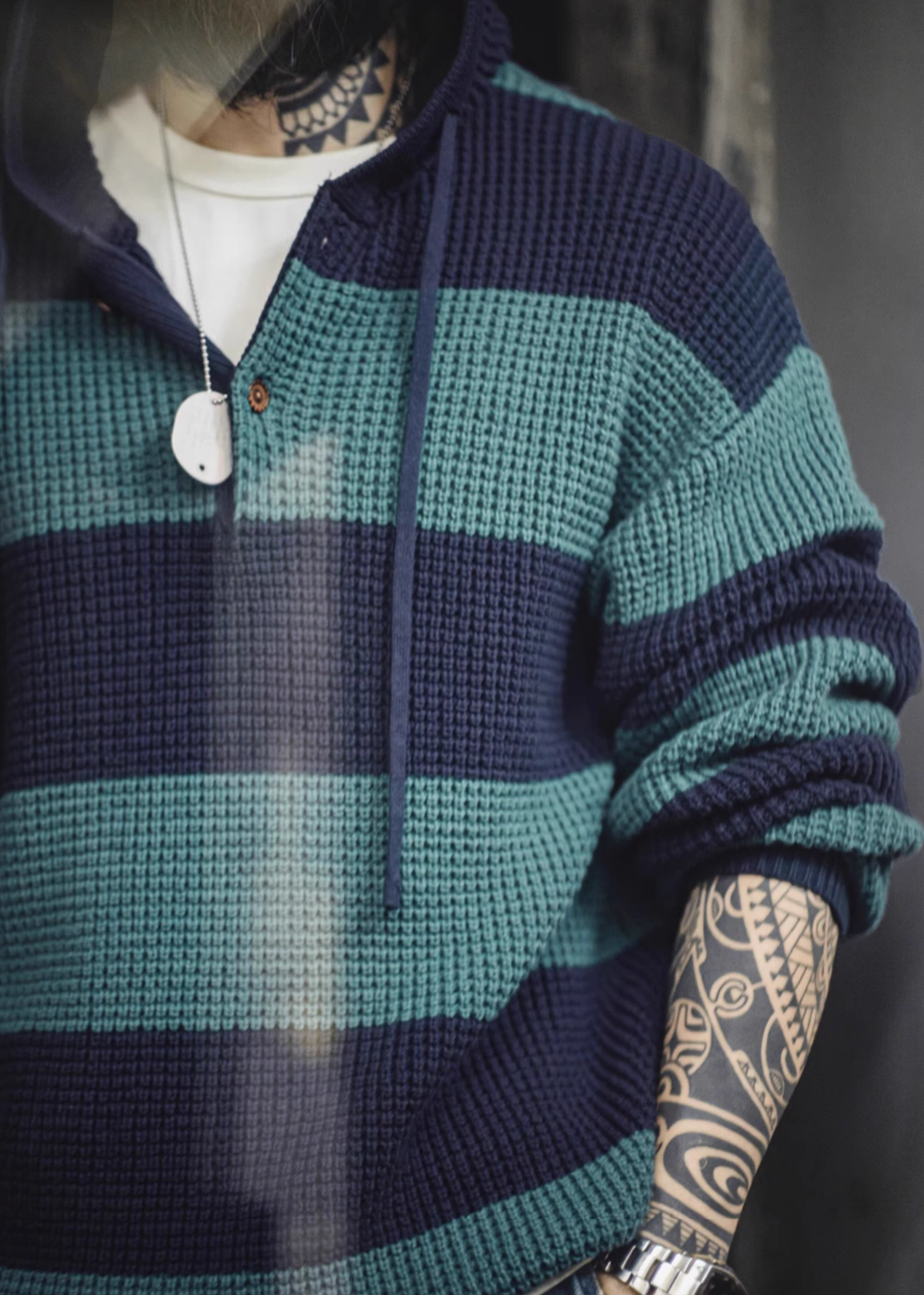 Striped Horizon Knit Hoodie