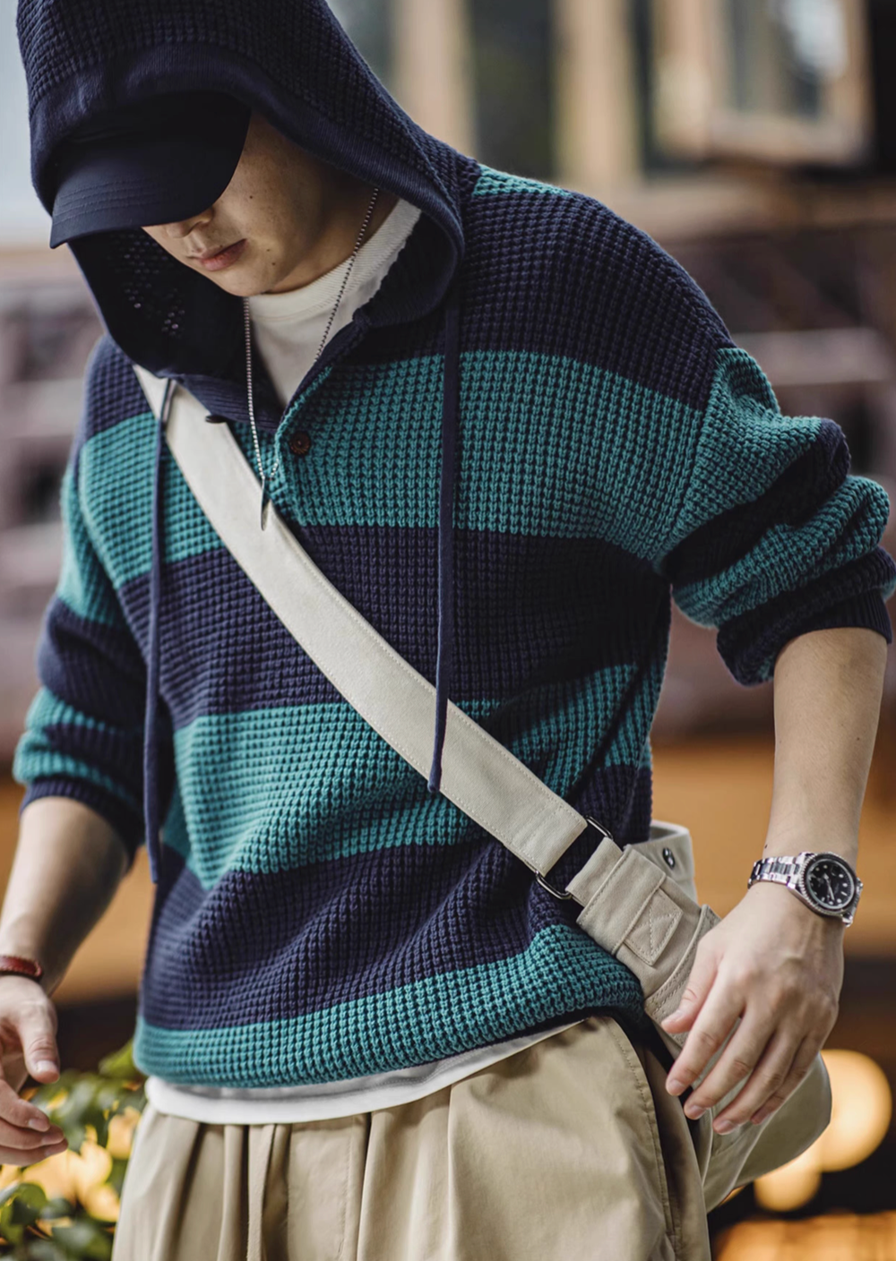 Striped Horizon Knit Hoodie