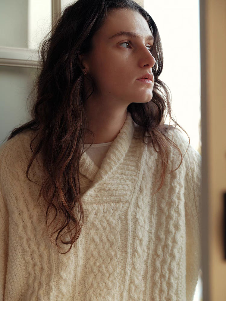 Snowfall Cable-Knit Shawl Pullover