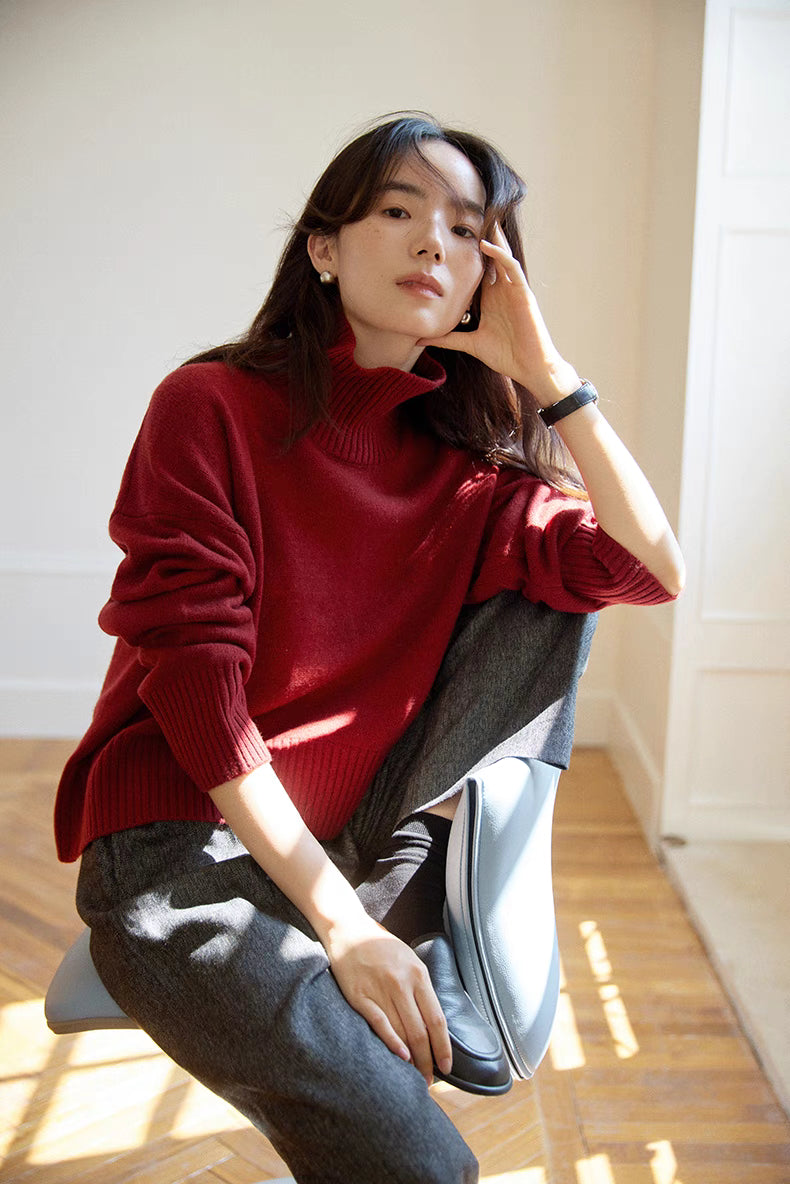 Bordeaux Wool-Cashmere Turtleneck