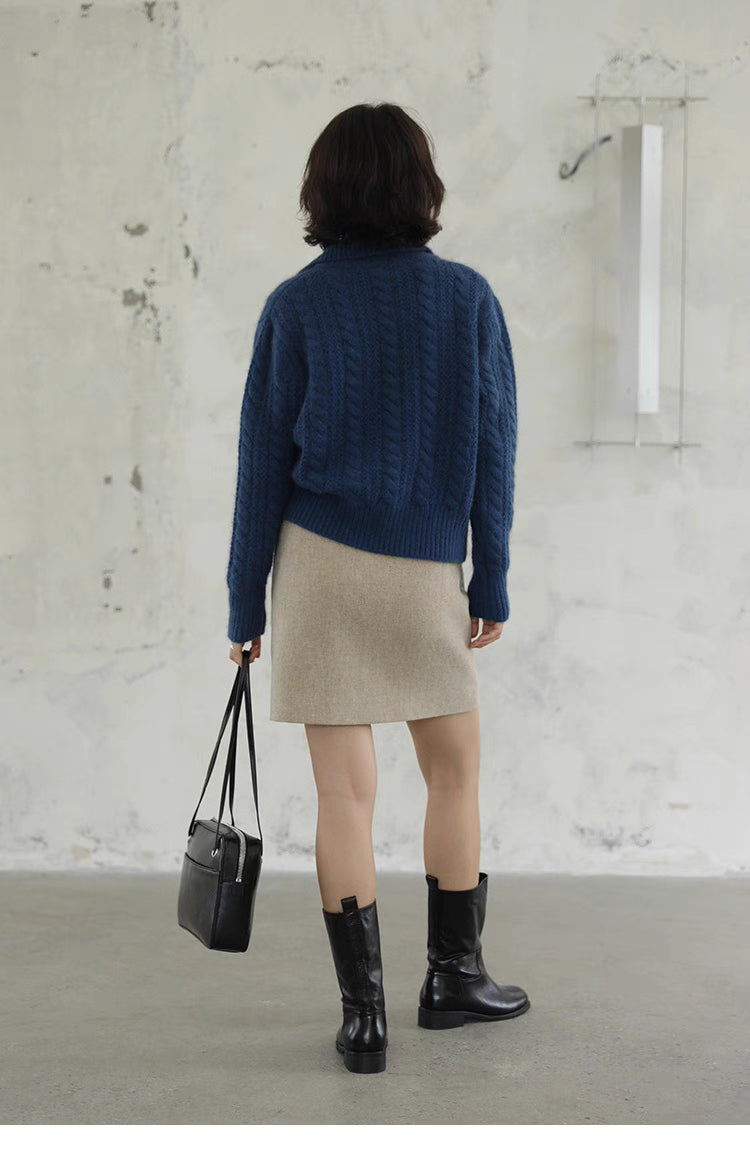 Classic Wool Cable Polo Sweater