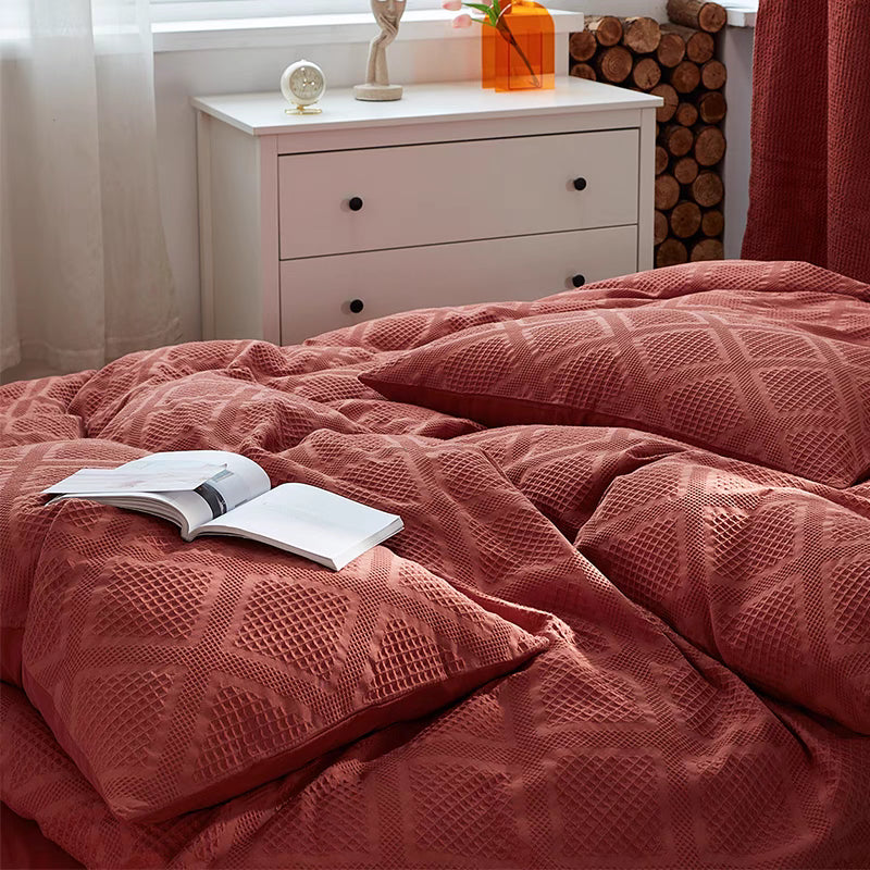 Waffle Weave Jacquard Duvet Cover &amp; Sheet &amp; Sham Set