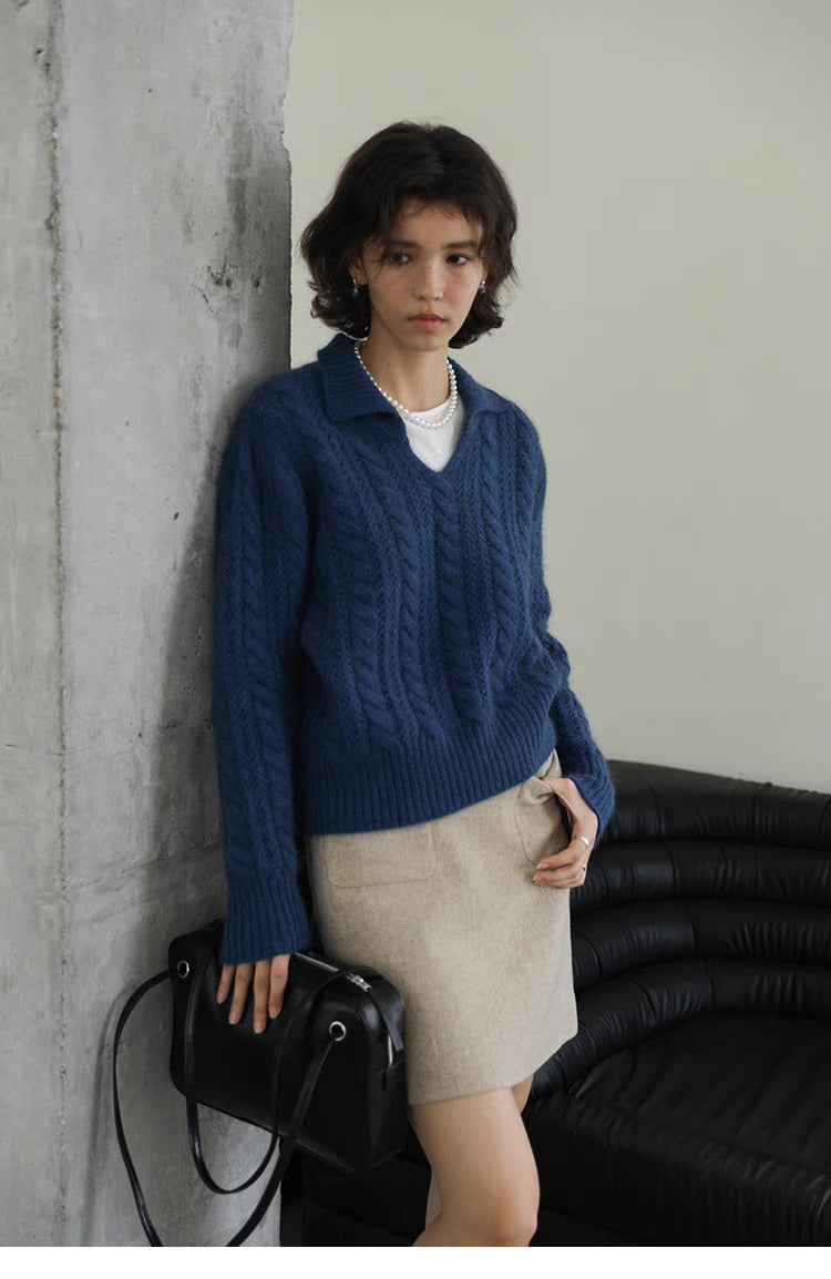 Classic Wool Cable Polo Sweater