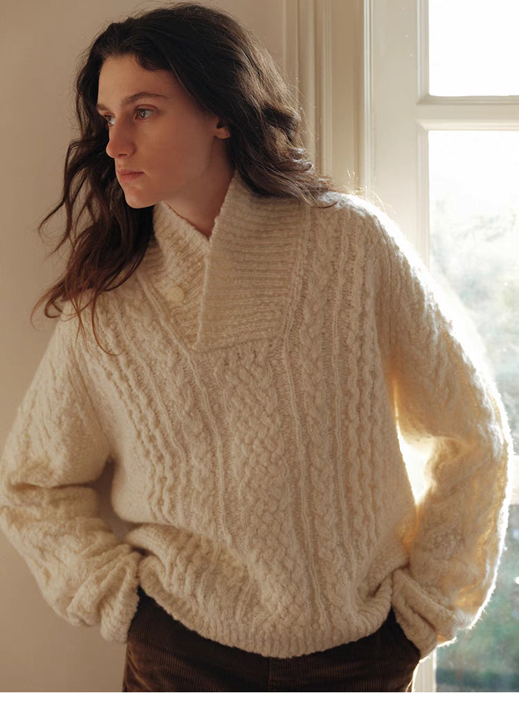 Snowfall Cable-Knit Shawl Pullover