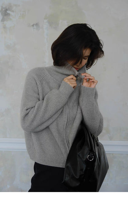 Ribbed Wool-Blend Zip Sweater