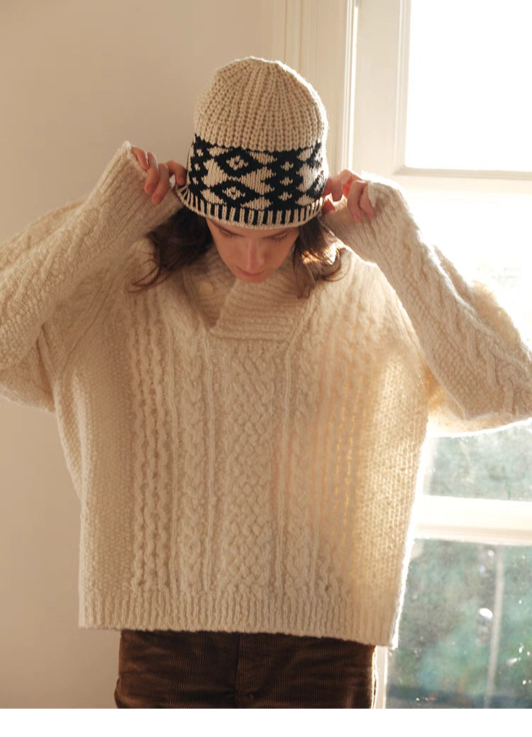 Snowfall Cable-Knit Shawl Pullover