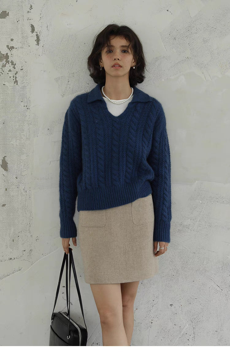 Classic Wool Cable Polo Sweater