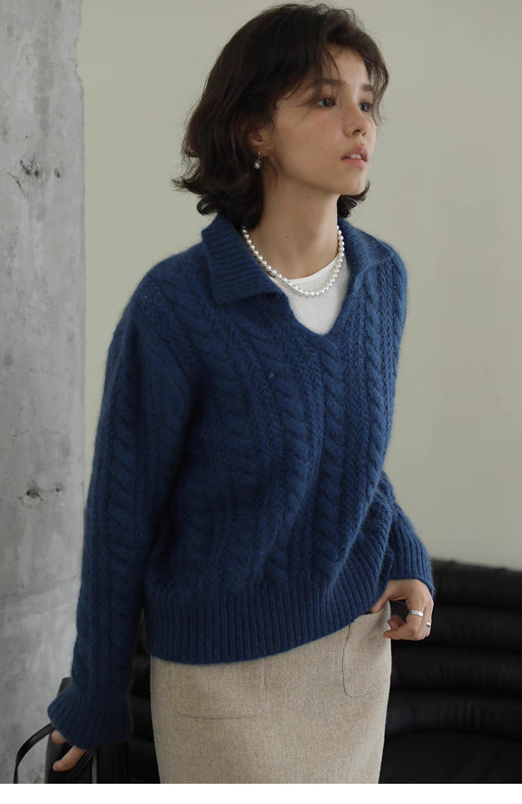 Classic Wool Cable Polo Sweater