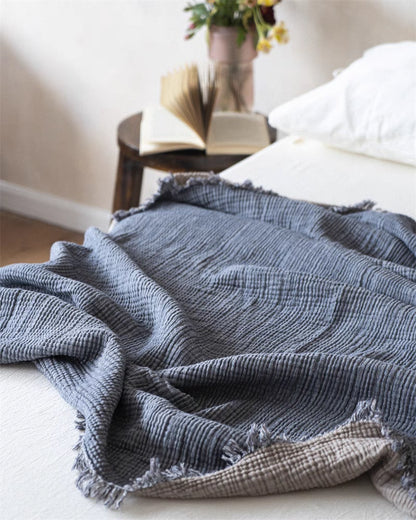 Cozy Dual-Color Cotton Throw Blanket – Reversible &amp; Lightweight