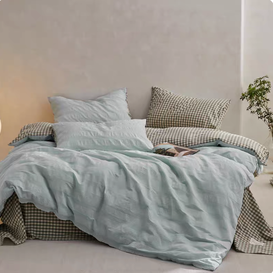 Grid Cotton Duvet, Sheet &amp; Shams Set