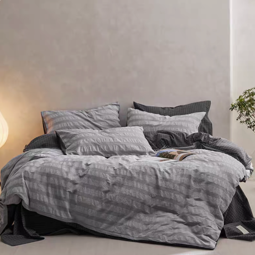 Grid Cotton Duvet, Sheet &amp; Shams Set