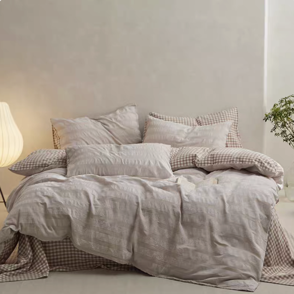 Grid Cotton Duvet, Sheet &amp; Shams Set