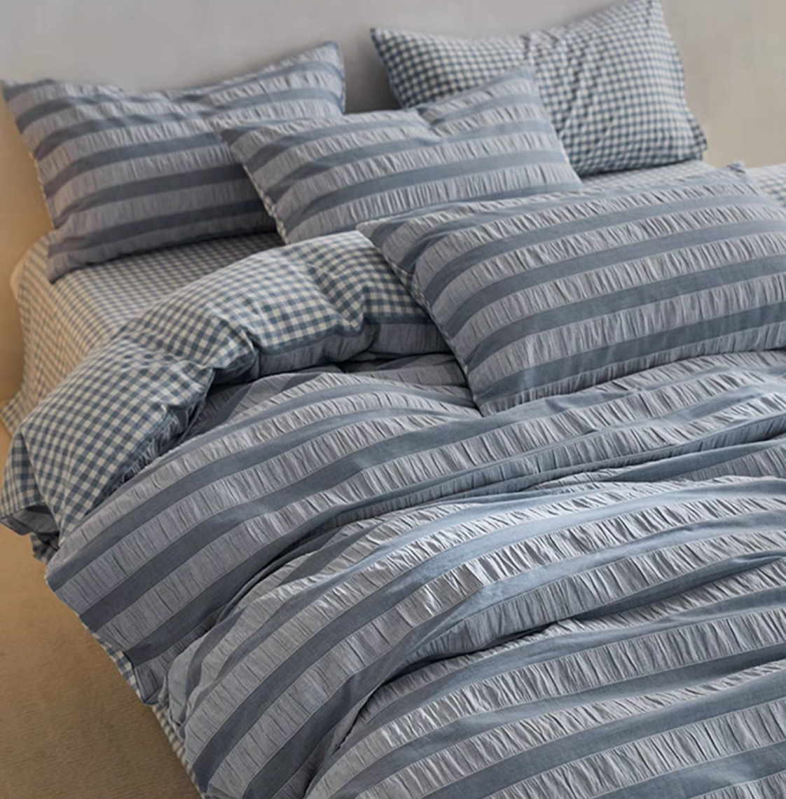 Grid Cotton Duvet, Sheet &amp; Shams Set