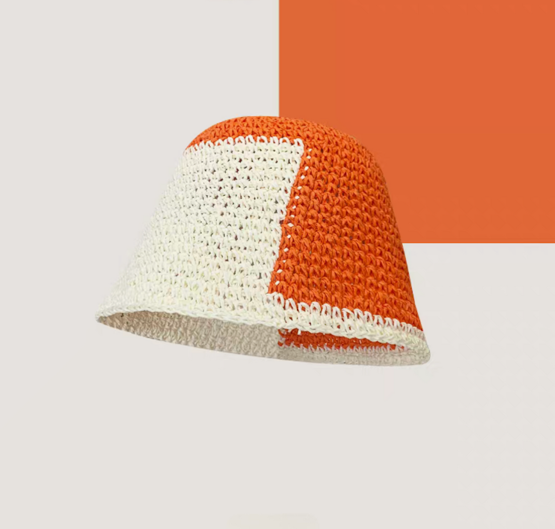 Color-Block Straw Bucket Hat