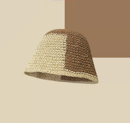 Color-Block Straw Bucket Hat