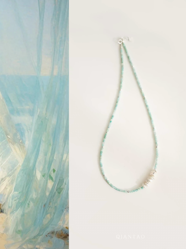 Amazonite and Baroque Pearl Choker