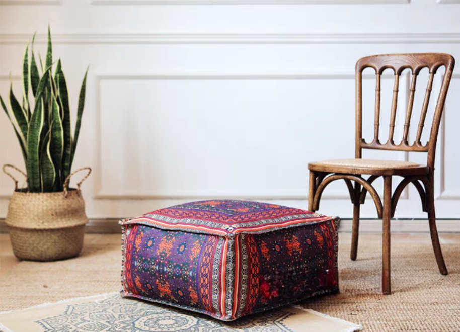 Vintage-Inspired Fabric Pouf