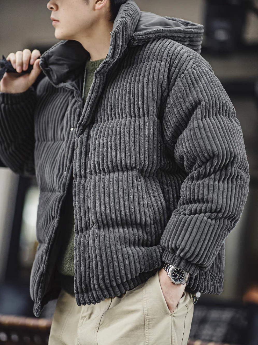 Luxurious Corduroy Down Jacket