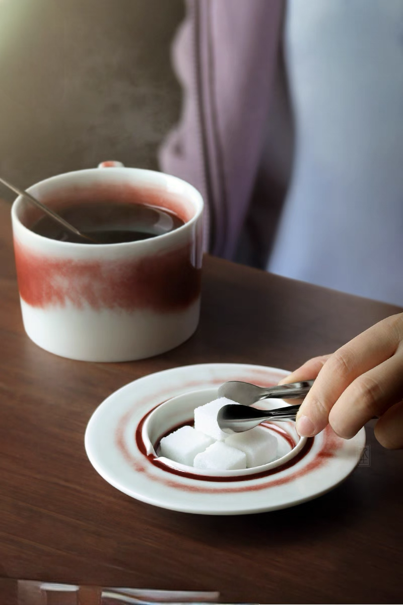 Handcrafted Crimson Glaze Vintage Ceramic Cup and Saucer Set