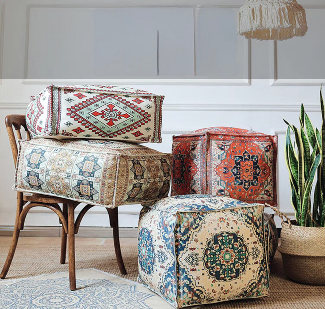 Vintage-Inspired Fabric Pouf