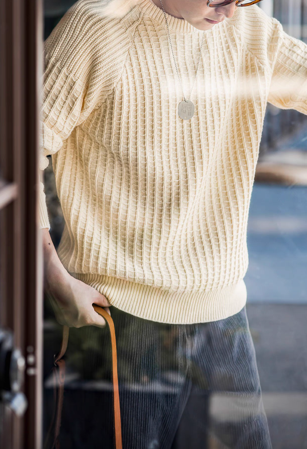 Waffle Knit Crewneck Sweater