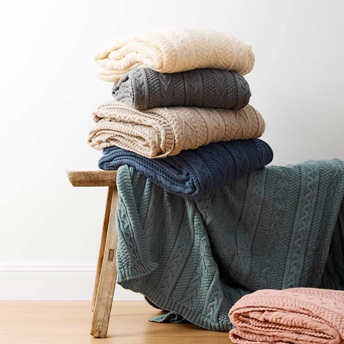 Braided Pom Pom Throw Blanket