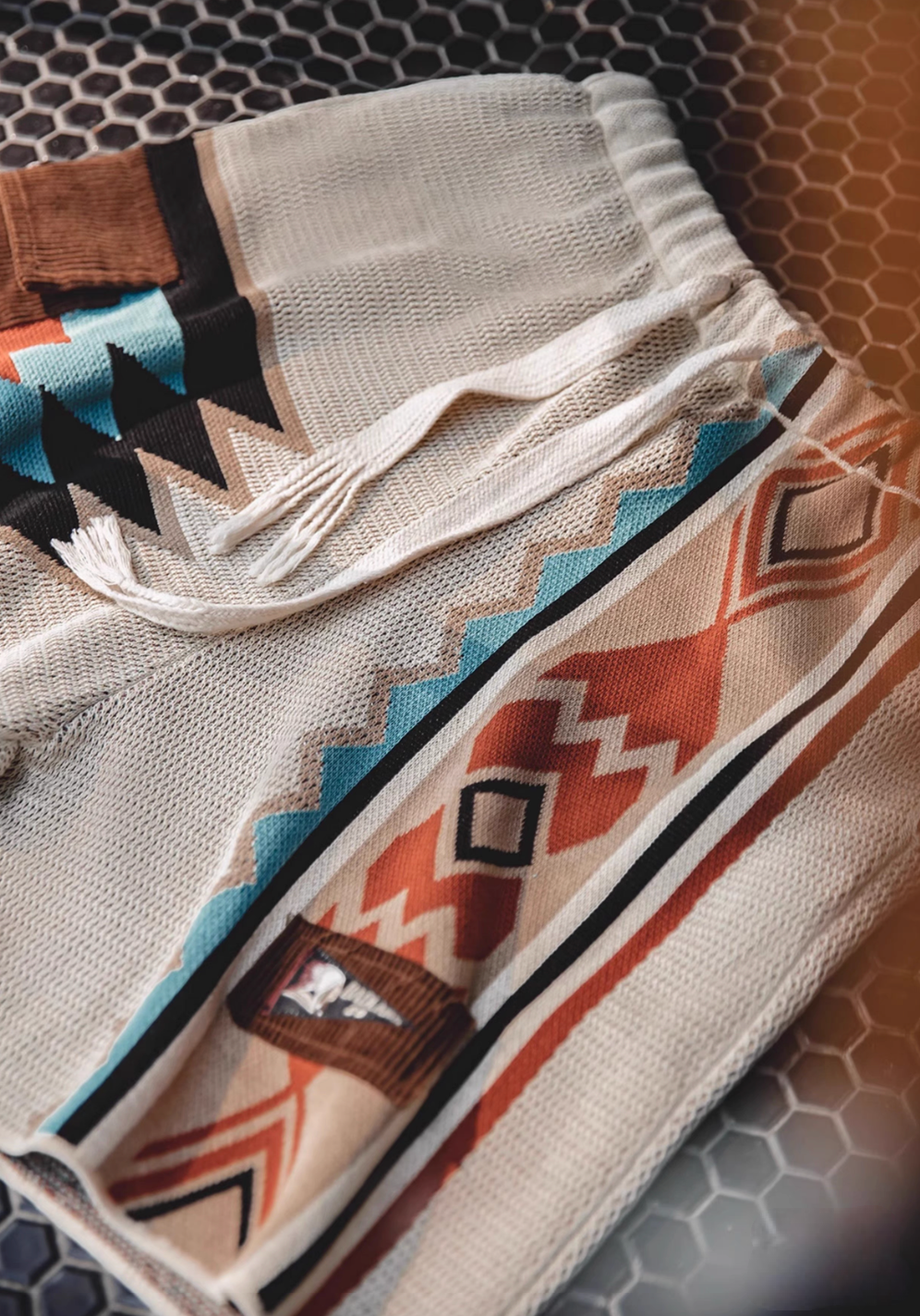 Navajo-Inspired Geometric Knit Beach Shorts