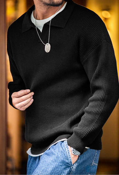 Classic Ribbed Knit Polo Shirt