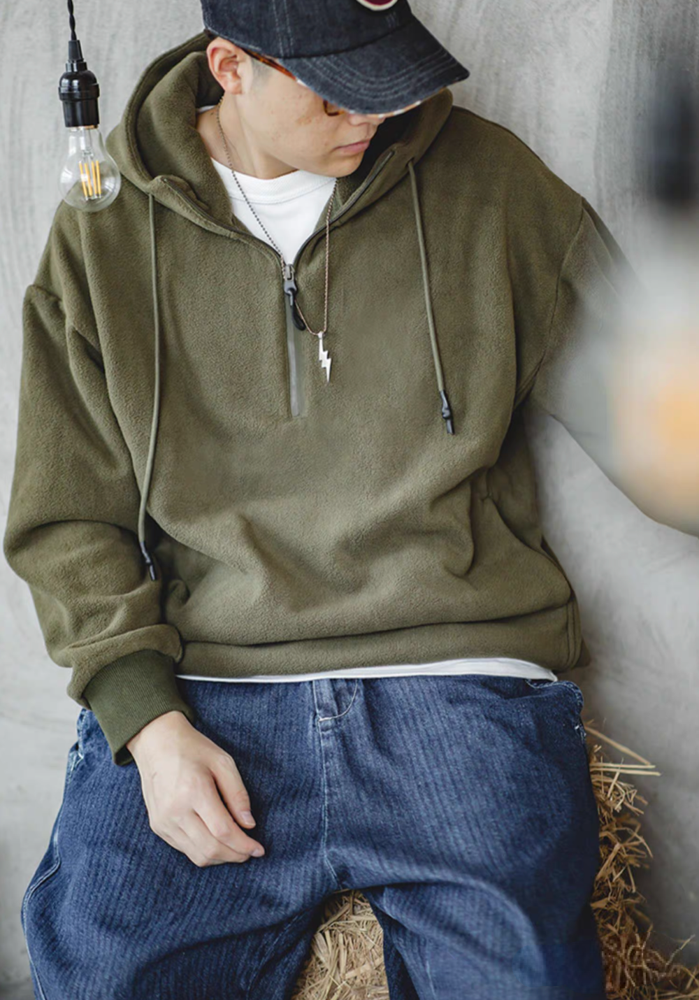 Vintage Half-Zip Fleece Hoodie