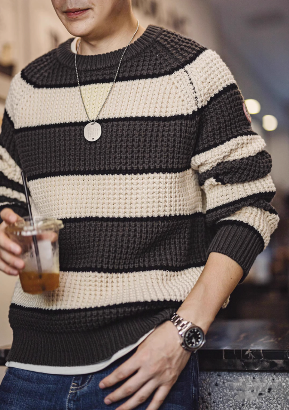 Waffle Ridge Stripe Sweater