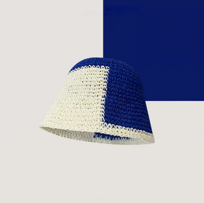 Color-Block Straw Bucket Hat