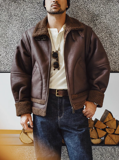 Vintage-Inspired Faux Sherpa B3 Bomber Jacket