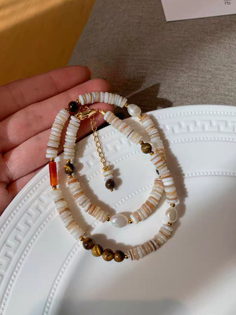 Pearl Shell &amp; Tiger Eye Choker