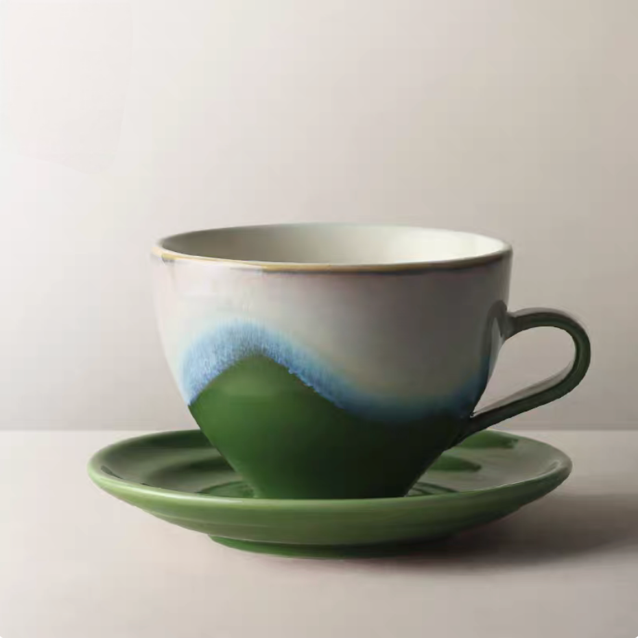 Eastern Serenity Ceramic Coffee Cup and Saucer Set