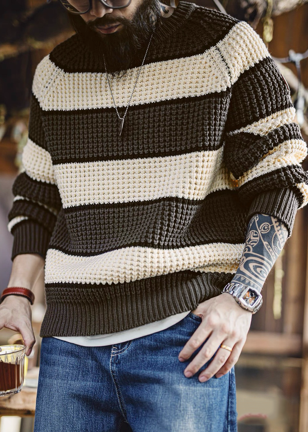 Waffle Ridge Stripe Sweater