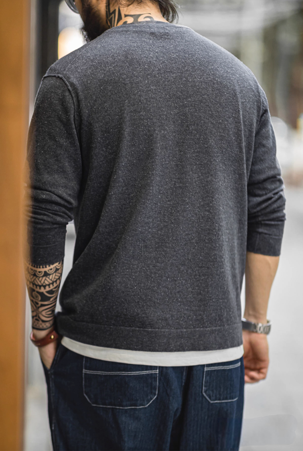 Basic Mélange Knit Long-Sleeve Sweater