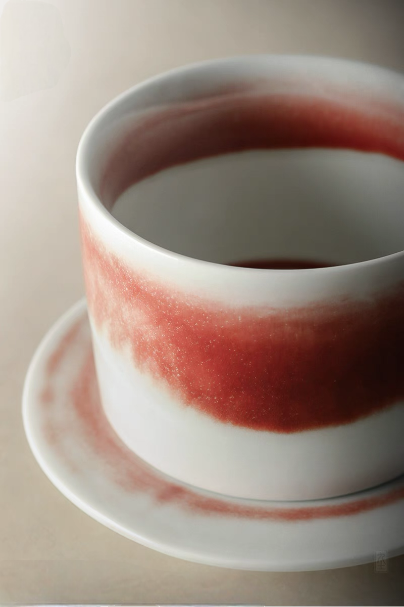 Handcrafted Crimson Glaze Vintage Ceramic Cup and Saucer Set