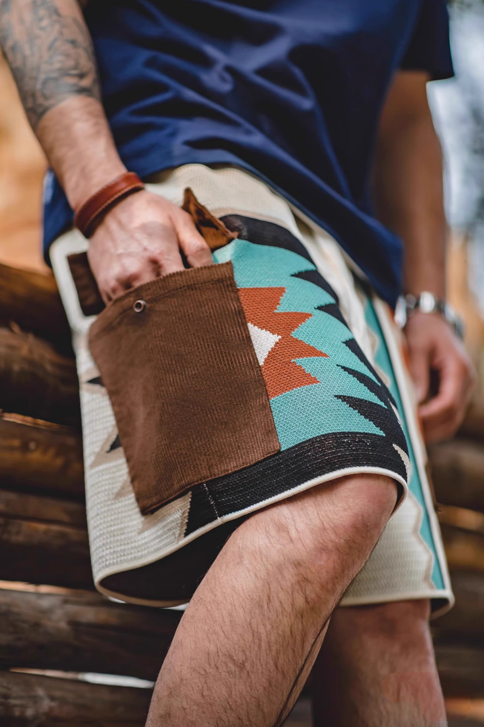 Navajo-Inspired Geometric Knit Beach Shorts