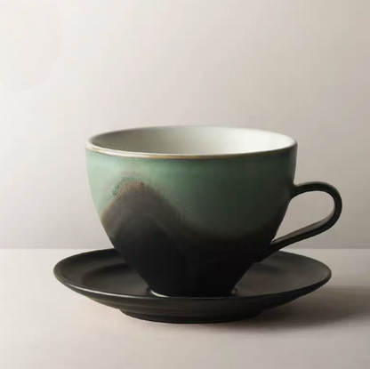 Eastern Serenity Ceramic Coffee Cup and Saucer Set