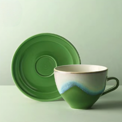 Eastern Serenity Ceramic Coffee Cup and Saucer Set