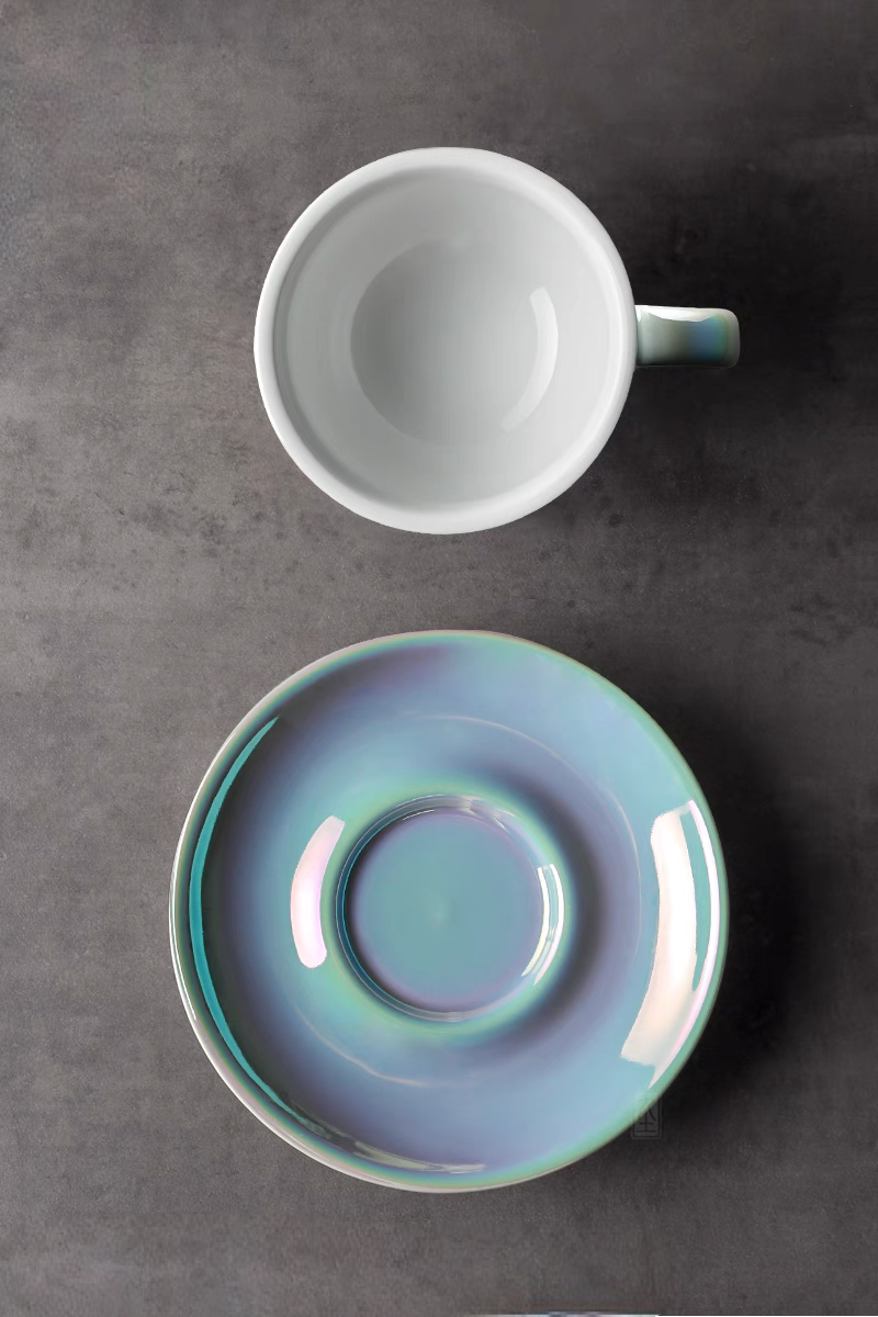 Luminous Iridescent Ceramic Coffee Cup &amp; Saucer