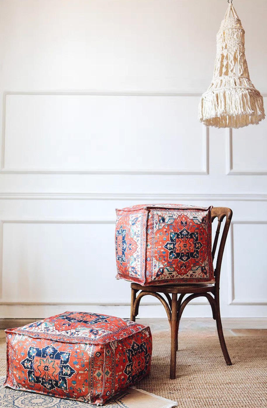 Vintage-Inspired Fabric Pouf