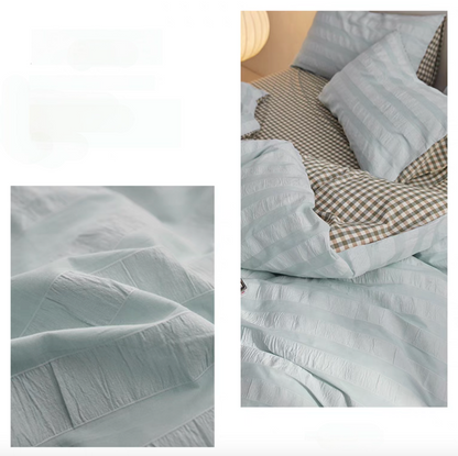 Grid Cotton Duvet, Sheet &amp; Shams Set